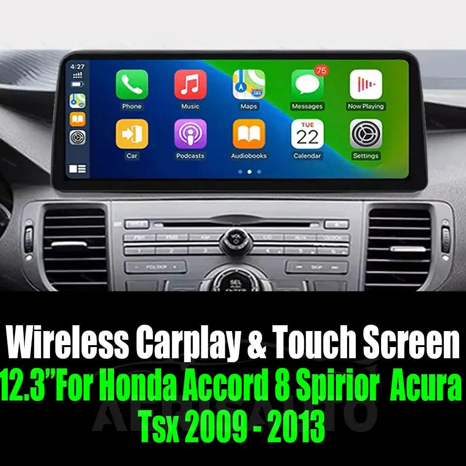 12.3"For Honda Accord 8 Spirior / Acura Tsx 2009 - 2013 Android 14 AERISAUTO for Apple Android screen and Android Auto Aerisauto