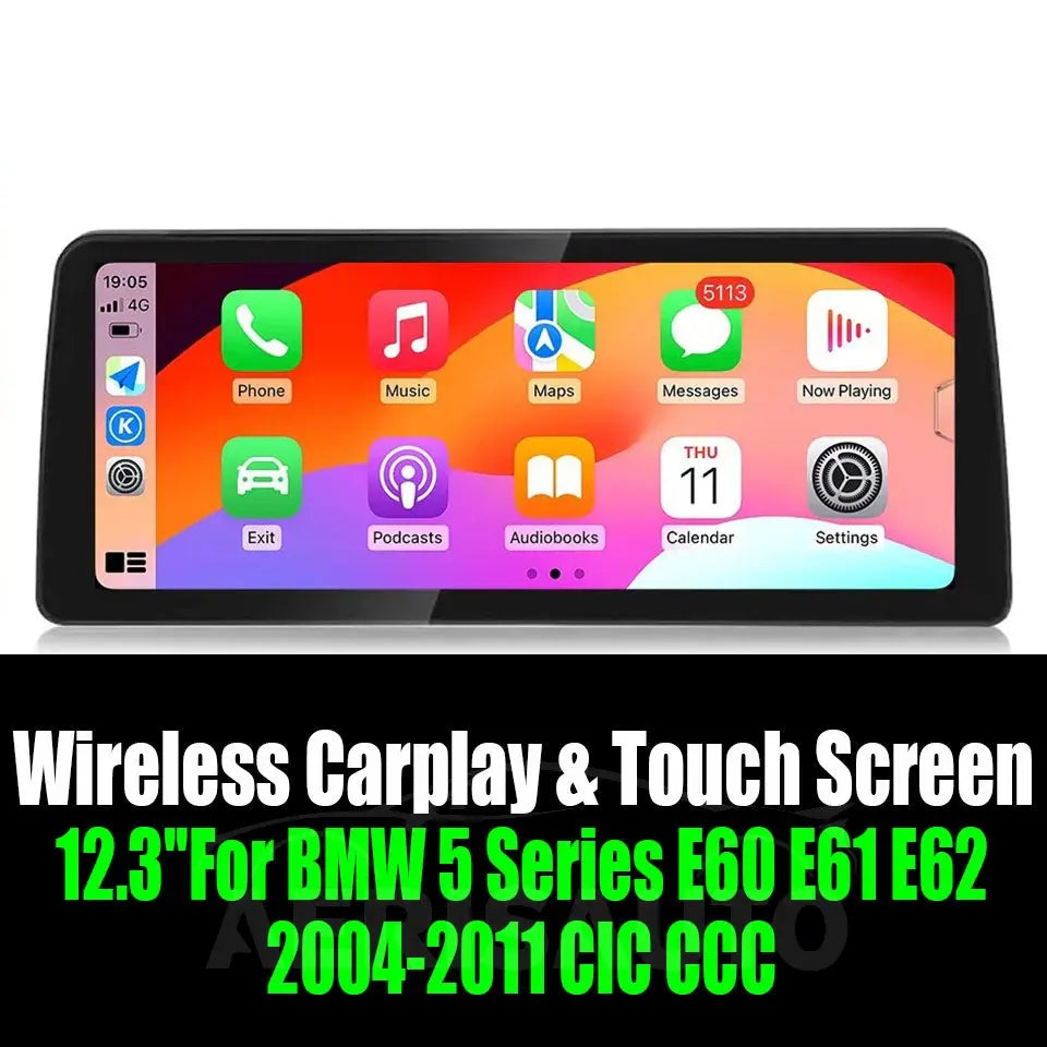 Android 14 12.3''For BMW 5 Series E60 E61 E62 2004-2011 CIC CCC AERISAUTO for Apple Android screen and Android Auto Aerisauto