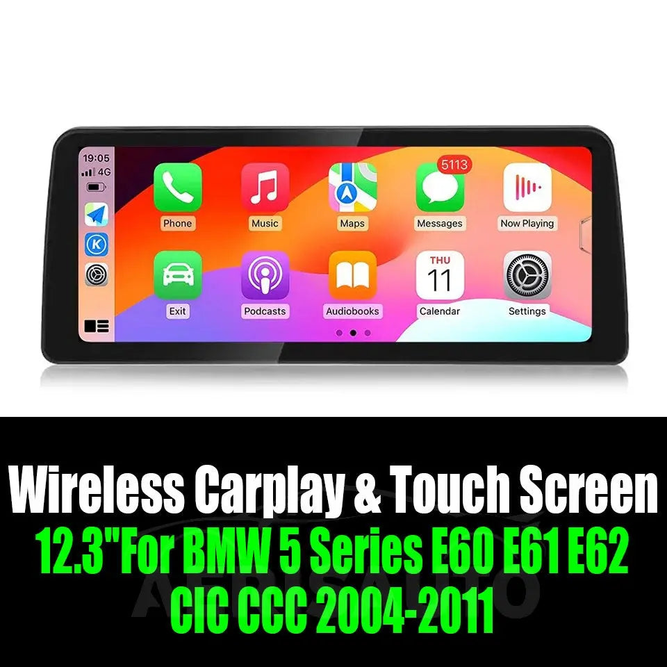 Android 14 12.3''For BMW 5 Series E60 E61 E62 CIC CCC 2004-2011 AERISAUTO for Apple Android screen and Android Auto Aerisauto