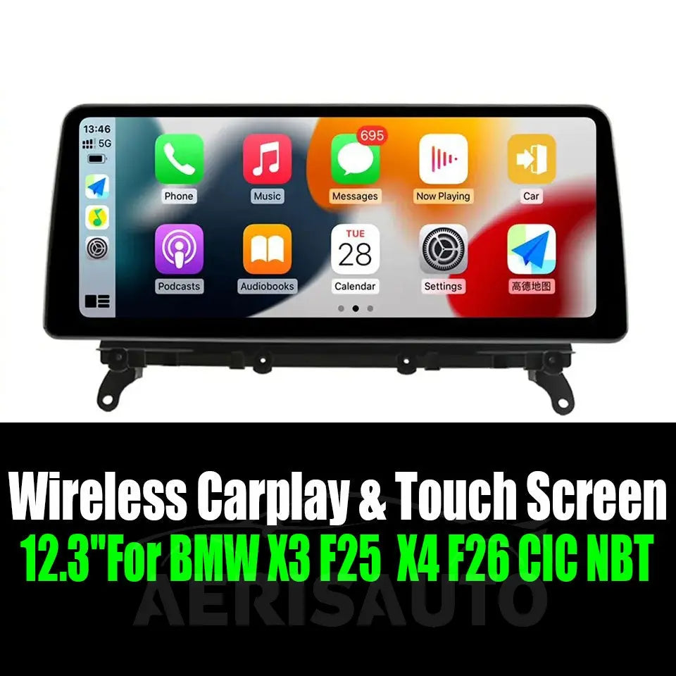 Android 14 12.3''For BMW X3 F25 / X4 F26 CIC NBT AERISAUTO for Apple Android screen and Android Auto Aerisauto