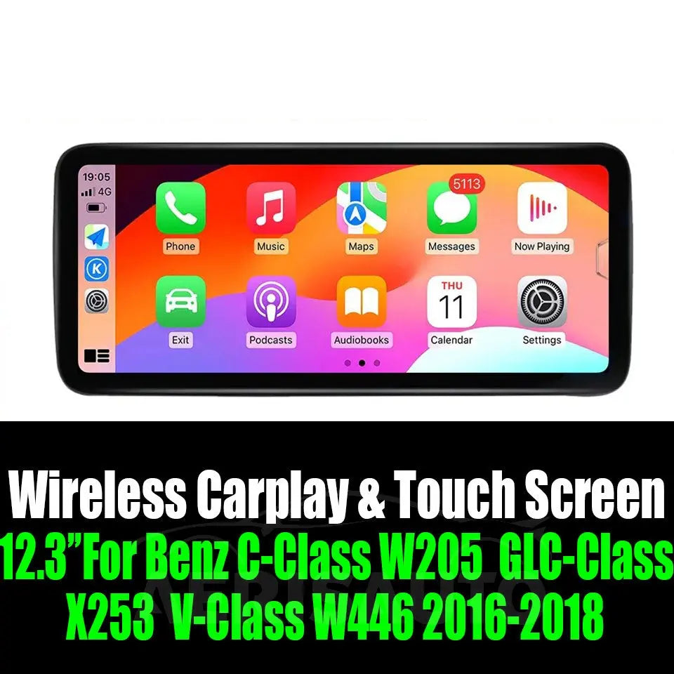 Android 14 12.3"For Mercedes Benz C-Class W205 / GLC-Class X253 / V-Class W446 2016-2018 AERISAUTO for Apple Android screen and Android Auto Aerisauto
