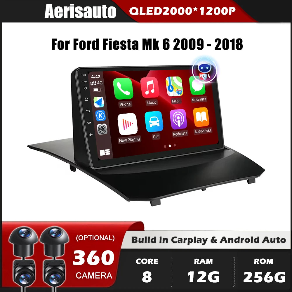 9''For Ford Fiesta Mk 6 2009-2018 AERISAUTO for Apple Android screen and  Android Auto