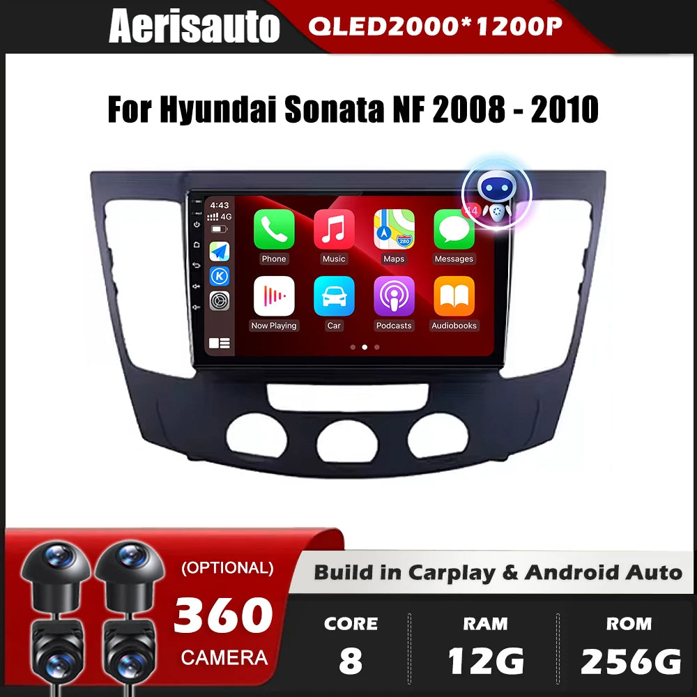 9''For Hyundai Sonata NF 2008-2010 AERISAUTO for Apple Android screen and  Android Auto