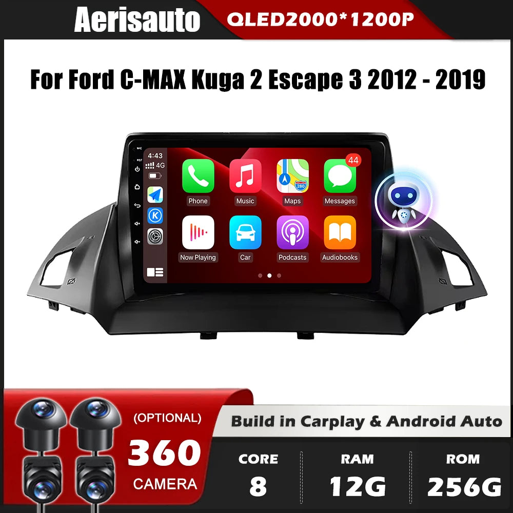 9''For Ford C-MAX Kuga 2 Escape 3 2012-2019 AERISAUTO for Apple Android screen and  Android Auto