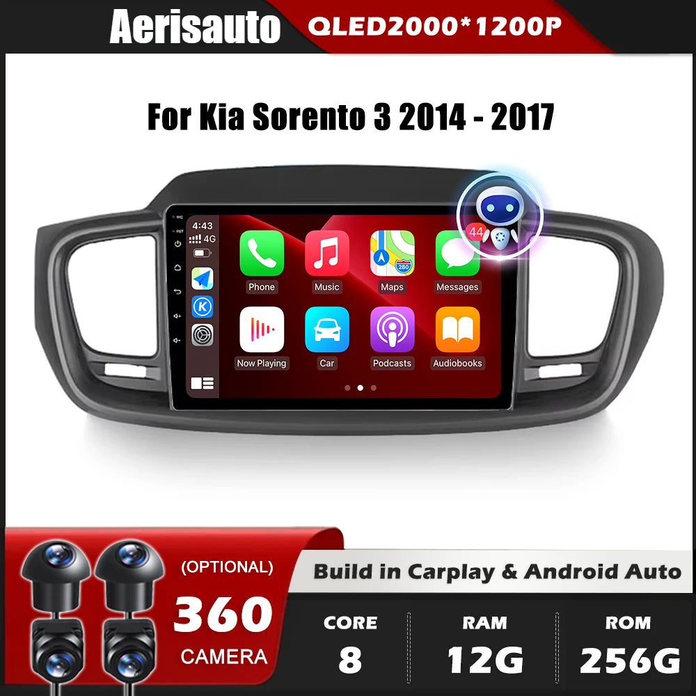 9''For Kia Sorento 3 2014-2017 AERISAUTO for Apple Android screen and  Android Auto