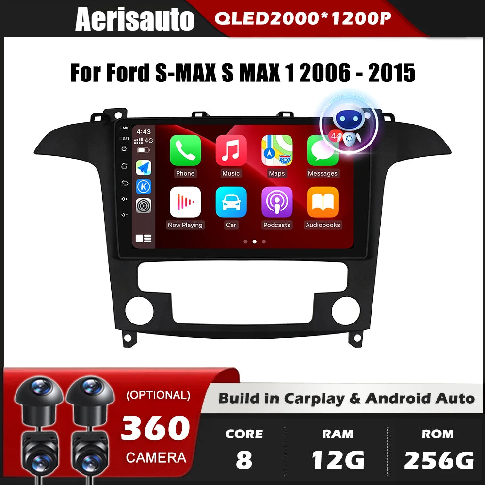 9''For  Ford S-MAX S MAX 1 2006-2015 AERISAUTO for Apple Android screen and  Android Auto