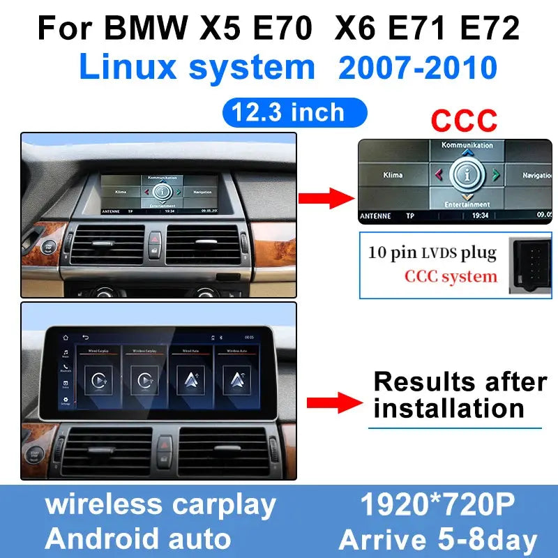 12.3Touch Screen Display For BMW X5 E70 X6 E71 CCC CIC 2007-2013Wireless Carplay Android Auto Car Multimedia Video Player Stereo Aerisauto