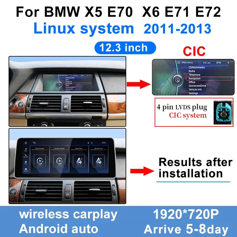 12.3Touch Screen Display For BMW X5 E70 X6 E71 CCC CIC 2007-2013Wireless Carplay Android Auto Car Multimedia Video Player Stereo Aerisauto