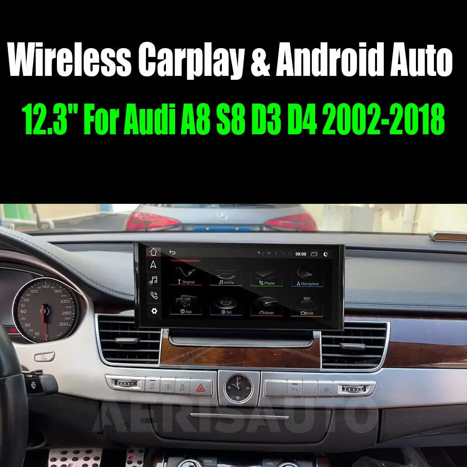 12.3" For Audi A8 S8 D3 D4 2002-2018 AERISAUTO for Apple Android screen and  Android Auto Aerisauto
