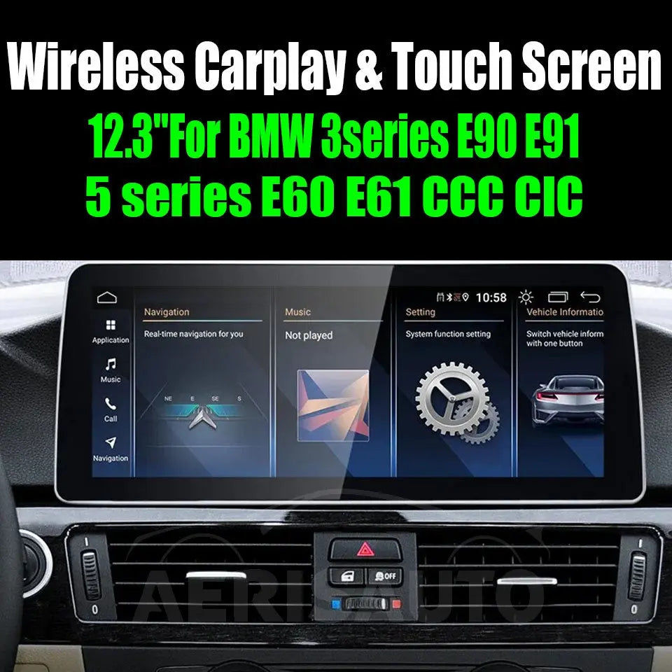12.3''For BMW 3series E90 E91 5 series E60 E61 CCC CIC Android 13 AERISAUTO for Apple Android screen and  Android Auto Aerisauto