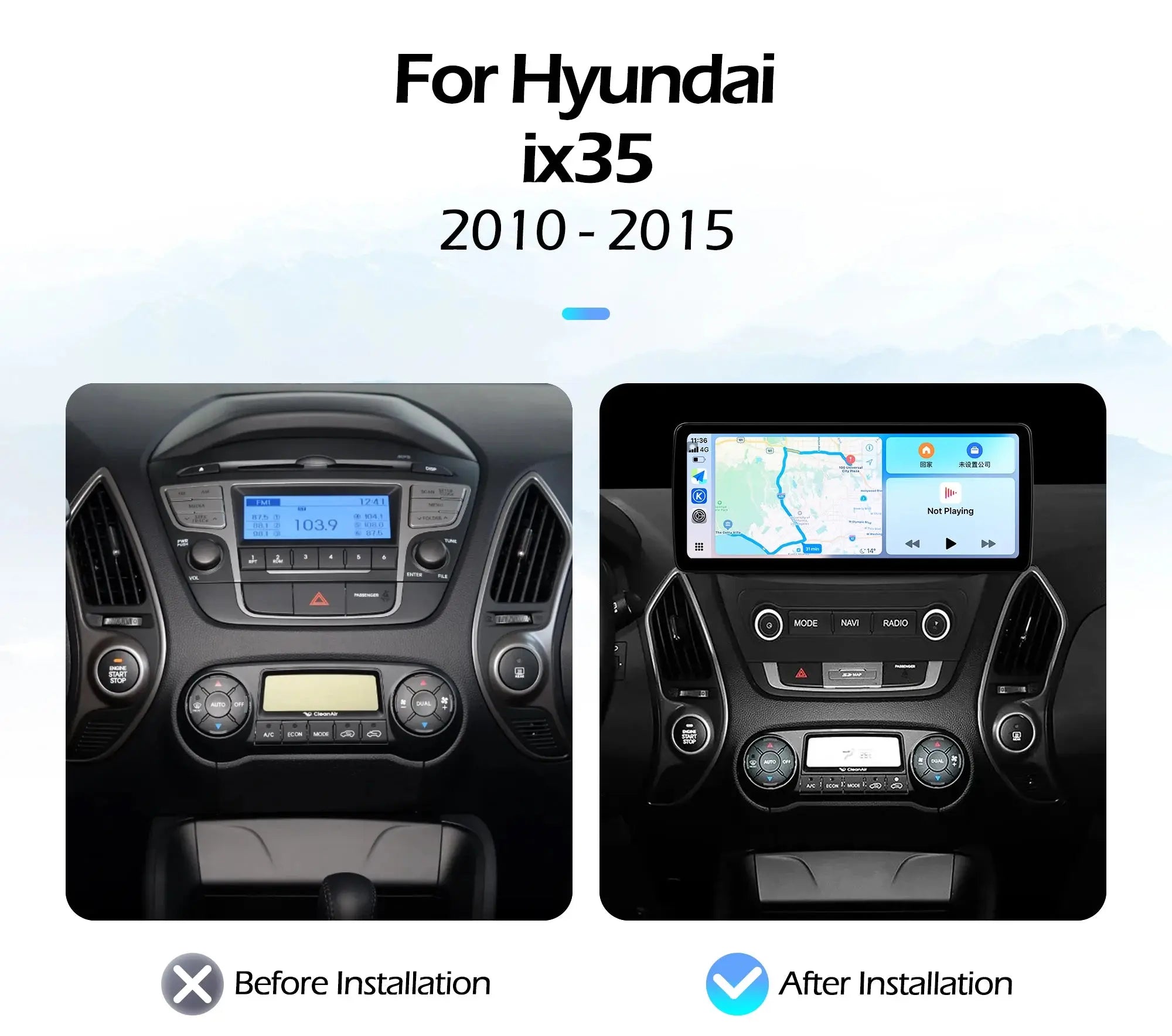 12.3''For Hyundai ix35 2010-2015 AERISAUTO for Apple Android screen and  Android Auto Aerisauto