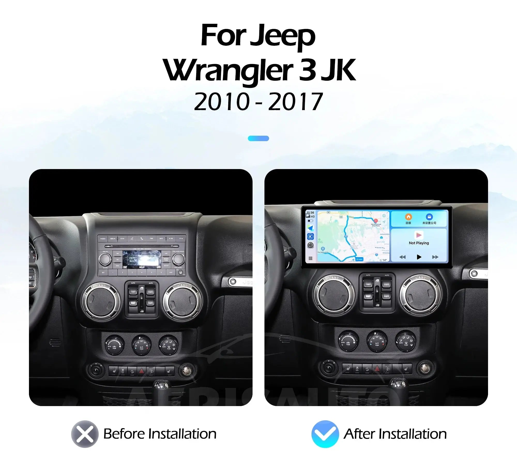 12.3''For Jeep Wrangler 3 JK 2010-2017 AERISAUTO for Apple Android screen and  Android Auto Aerisauto