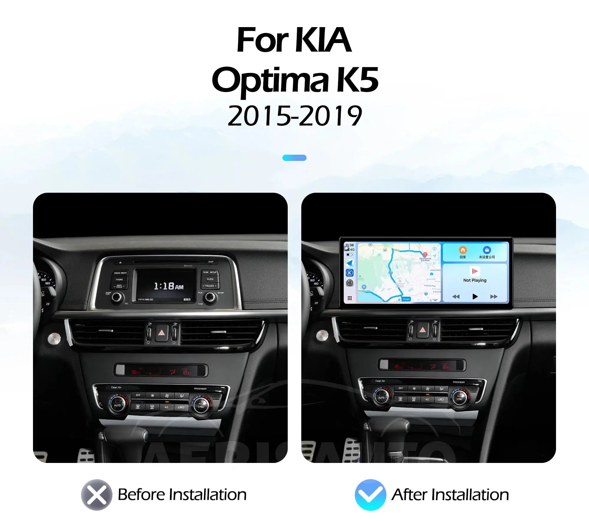 12.3''For KIA Optima K5 2015-2019 AERISAUTO for Apple Android screen and  Android Auto Aerisauto