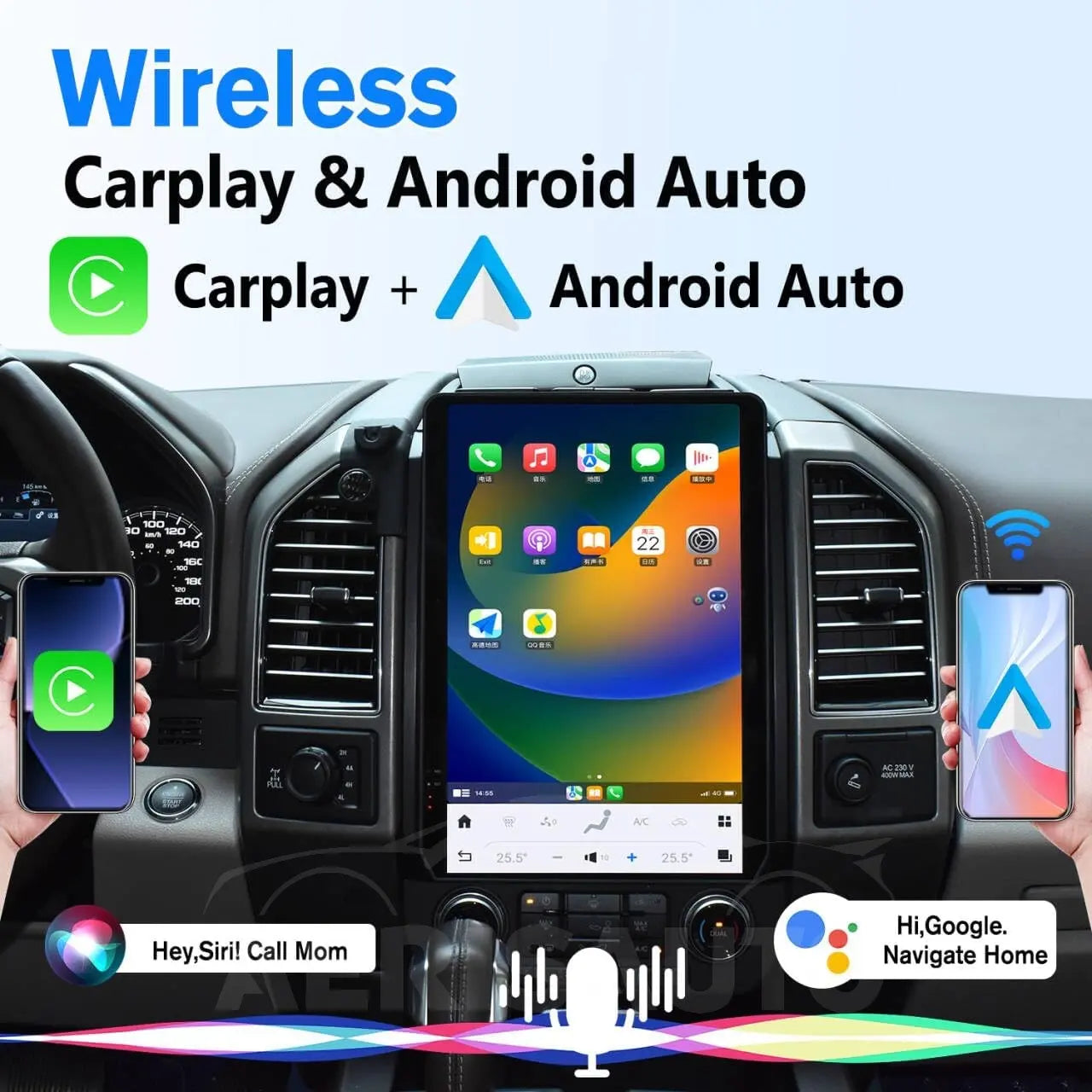 14.4''For Ford F150 Raptor 2015-2022 Android 13 Tesla Style Car Radio  AERISAUTO for Apple Android screen and  Android Auto Aerisauto