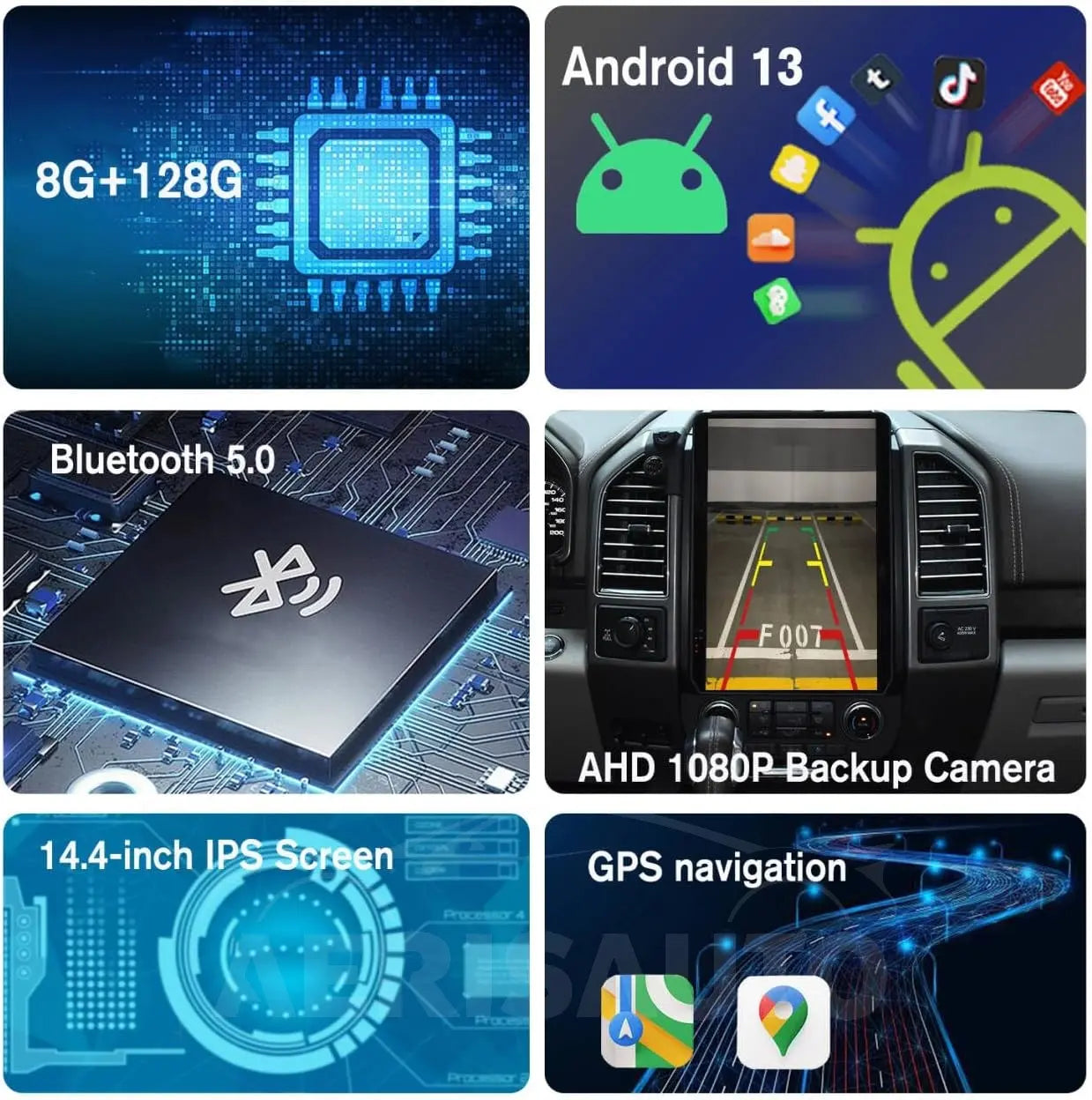 14.4''For Ford F150 Raptor 2015-2022 Android 13 Tesla Style Car Radio  AERISAUTO for Apple Android screen and  Android Auto Aerisauto
