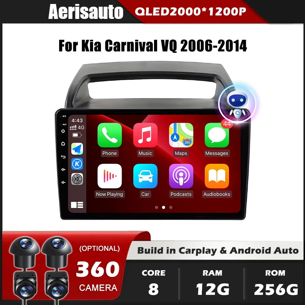 9''For Kia Carnaval Vq 2006-2014 AERISAUTO for Apple Android screen and  Android Auto