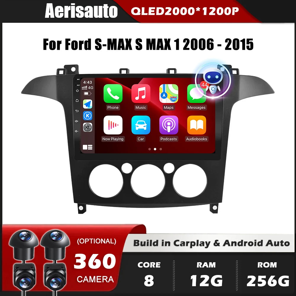 9''For Ford S-MAX S Max 1 2006-2015 AERISAUTO for Apple Android screen and  Android Auto