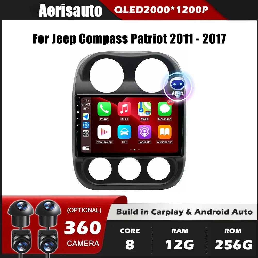 9''For Jeep Compass Patriot 2011-2017 AERISAUTO for Apple Android screen and  Android Auto
