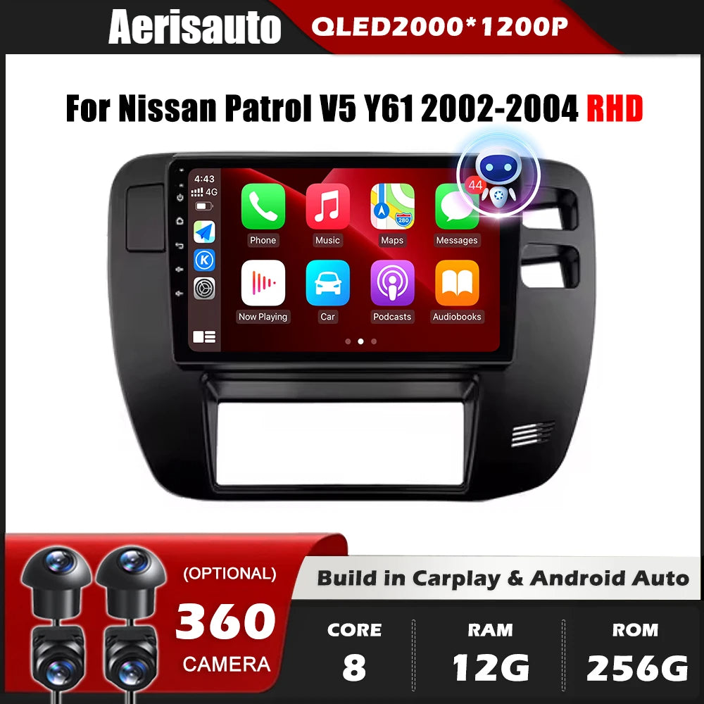 9''For Nissan Patrol V5 Y61 2002-2004 AERISAUTO for Apple Android screen and  Android Auto
