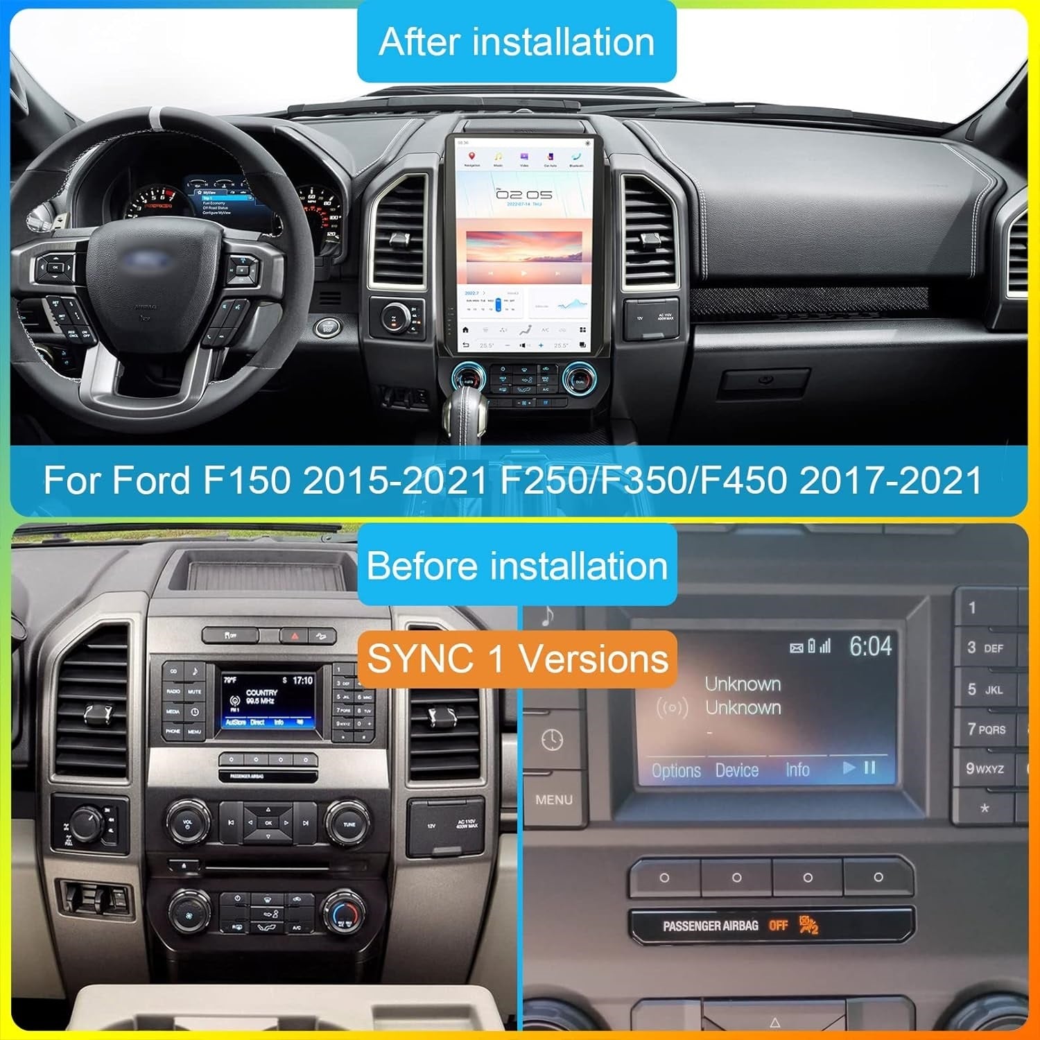 14.4''For Ford F150 F-150 2015-2021 AERISAUTO for Big Vertical Screen Tesla Style Screen Car Radio Stereo