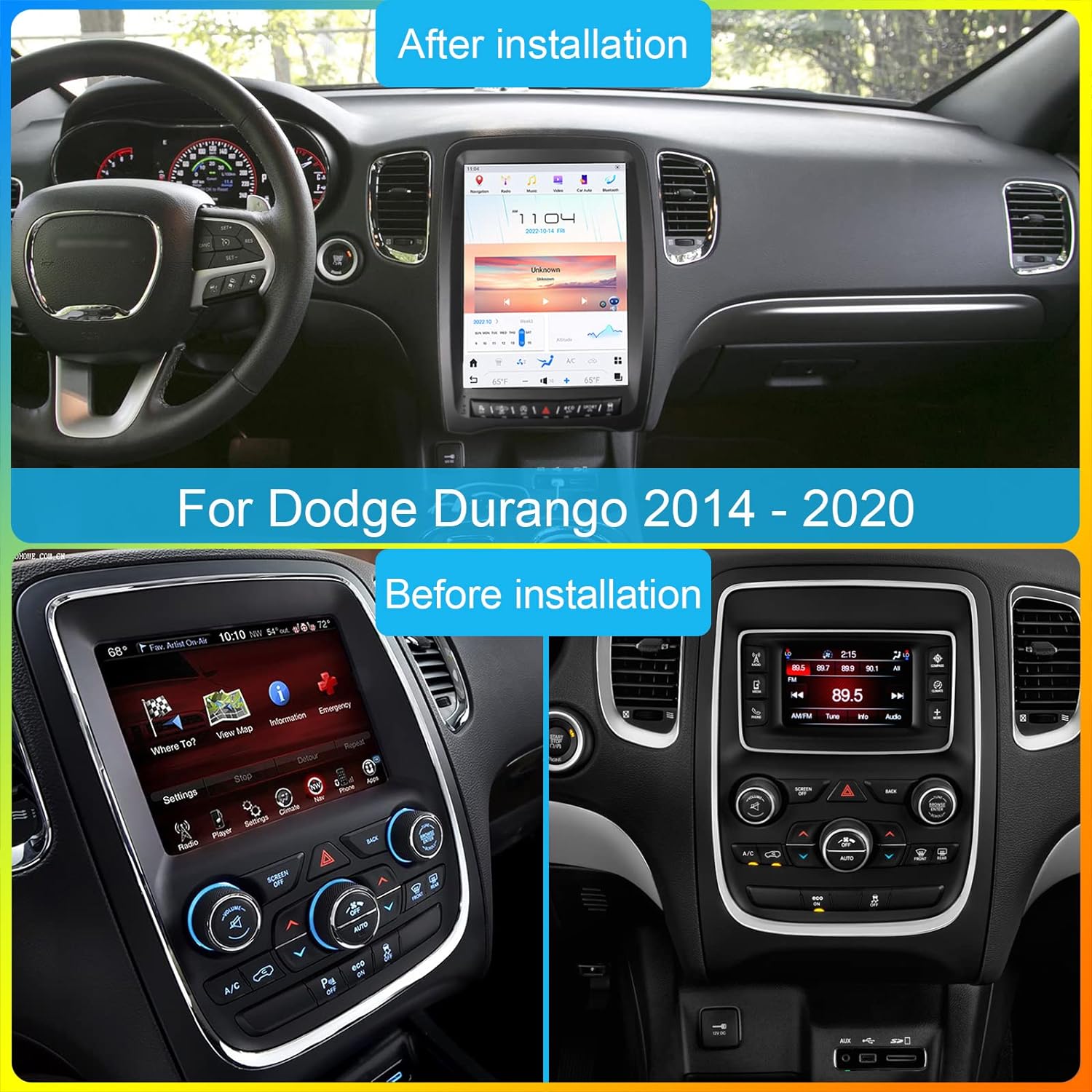 13.8"For Dodge Durango 2014-2020 Tesla Style Car Radio AERISAUTO for Apple Android screen and Android Auto