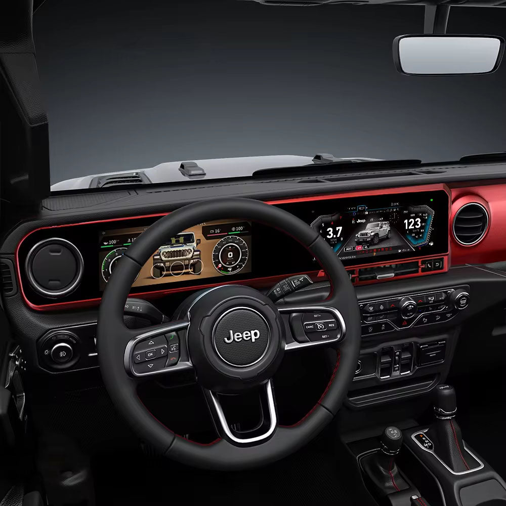 For Jeep Wrangler 2018-2024 Digital Dashboard Cluster Dual Screen Car Radio Strip Screen CarPlay Android Auto Speed Meter Screen