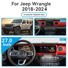 For Jeep Wrangler 2018-2024 Digital Dashboard Cluster Dual Screen Car Radio Strip Screen CarPlay Android Auto Speed Meter Screen