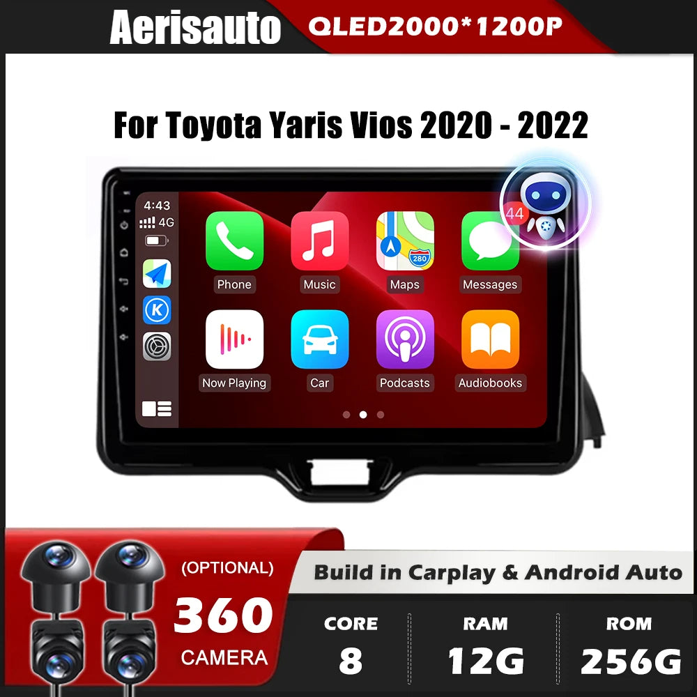 9''For Toyota Yaris Vios 2020-2022 AERISAUTO for Apple Android screen and  Android Auto