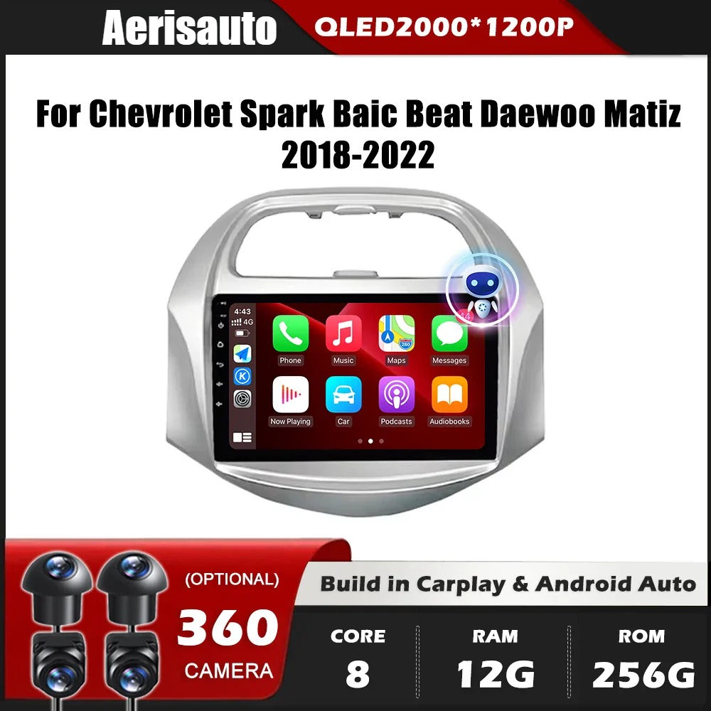 9‘’For Chevrolet Spark Baic Beat Daewoo Matiz 2018-2022 AERISAUTO for Apple Android screen and  Android Auto