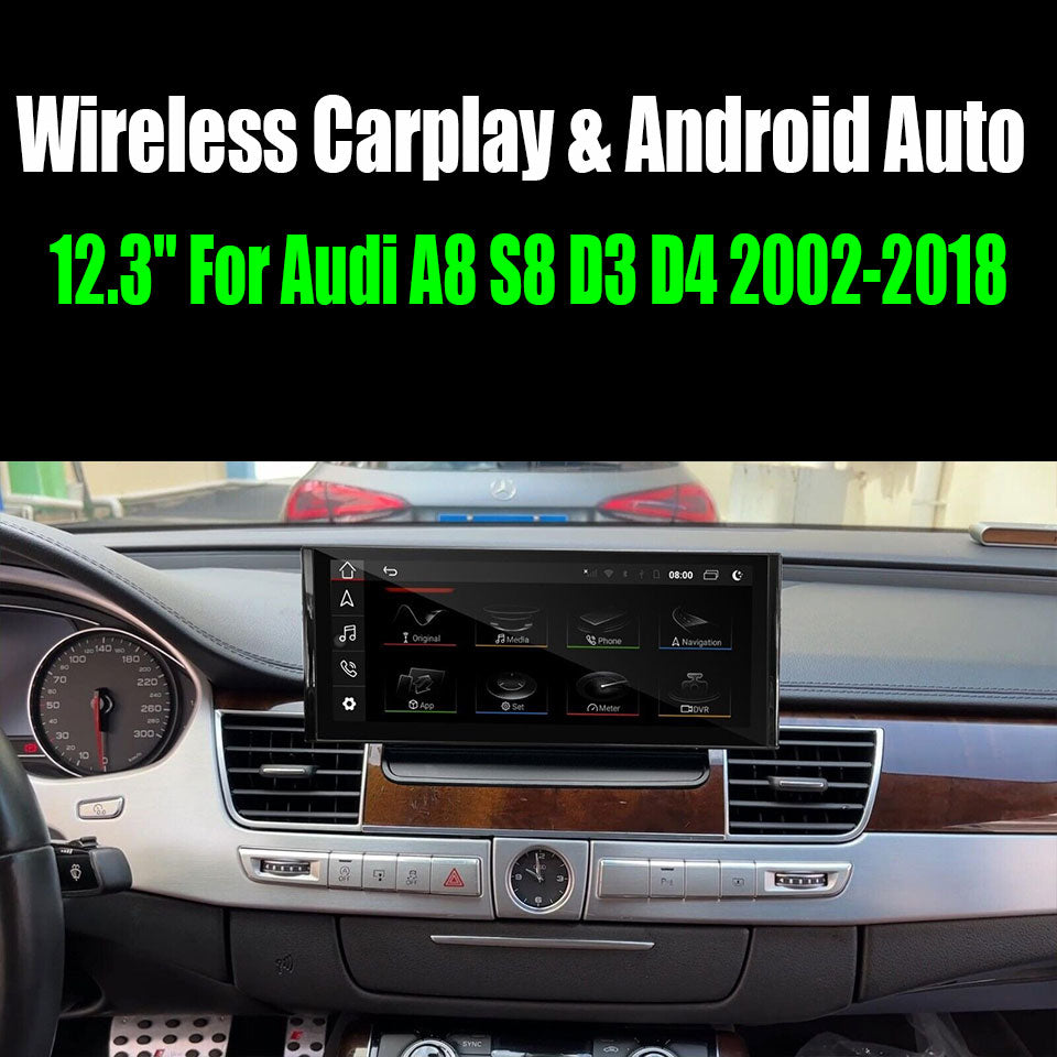12.3" For Audi A8 S8 D3 D4 2002-2018 AERISAUTO for Apple Android screen and  Android Auto
