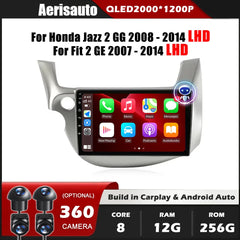 9''For Honda Jazz 2 GG 200-2014 Fit 2 GE 2007-2014 AERISAUTO for Apple Android screen and  Android Auto