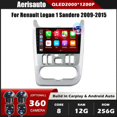 9''For Renault Logan 1 Sandero 2009-2015 AERISAUTO for Apple Android screen and  Android Auto