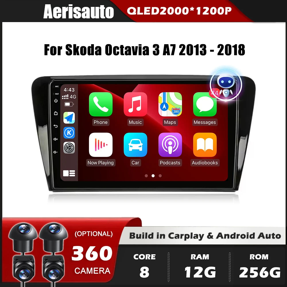 9''For Skoda Octavia 3 A7 2013-2018 AERISAUTO for Apple Android screen and  Android Auto
