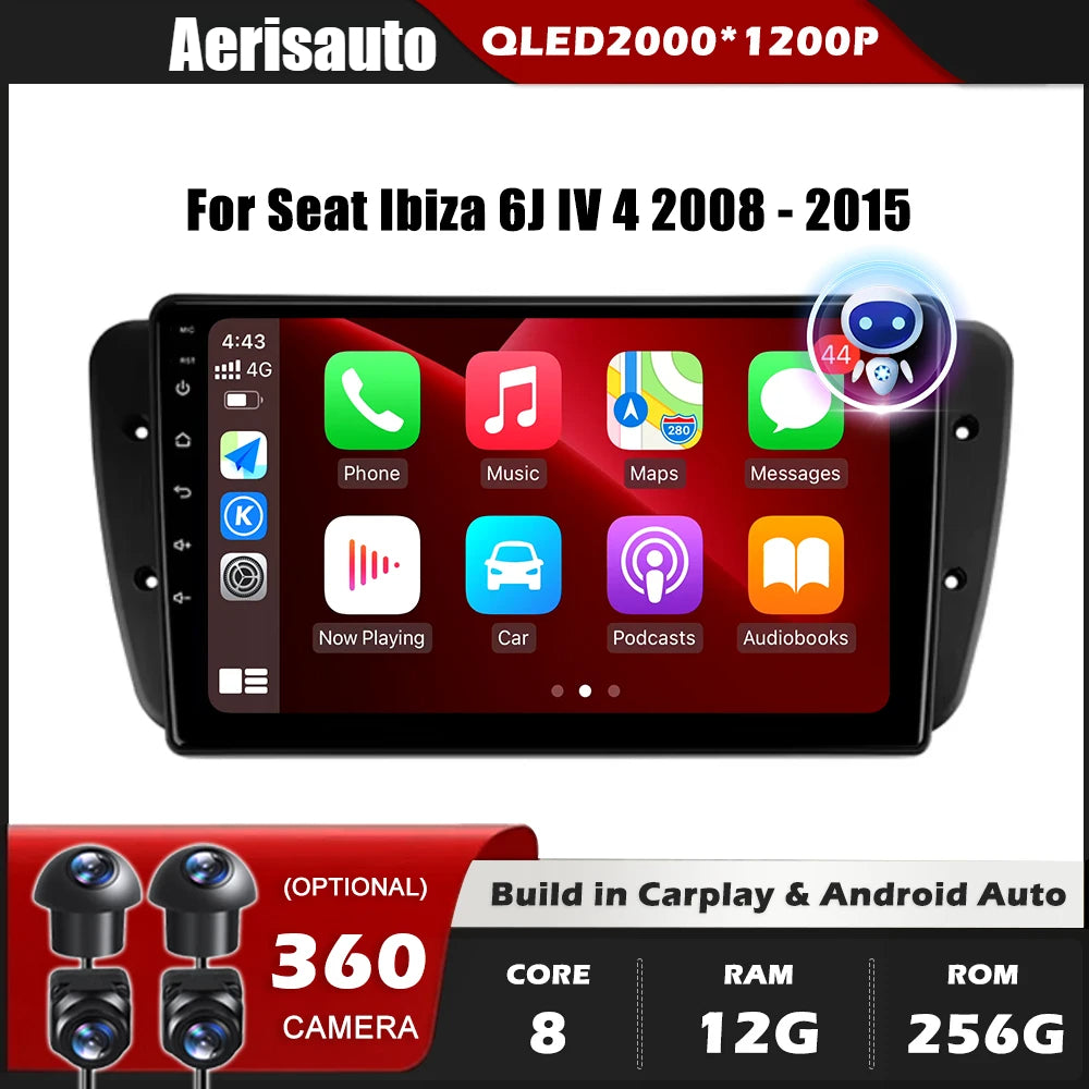 9''For Seat Ibiza 6J IV 4 2008-2015 AERISAUTO for Apple Android screen and  Android Auto
