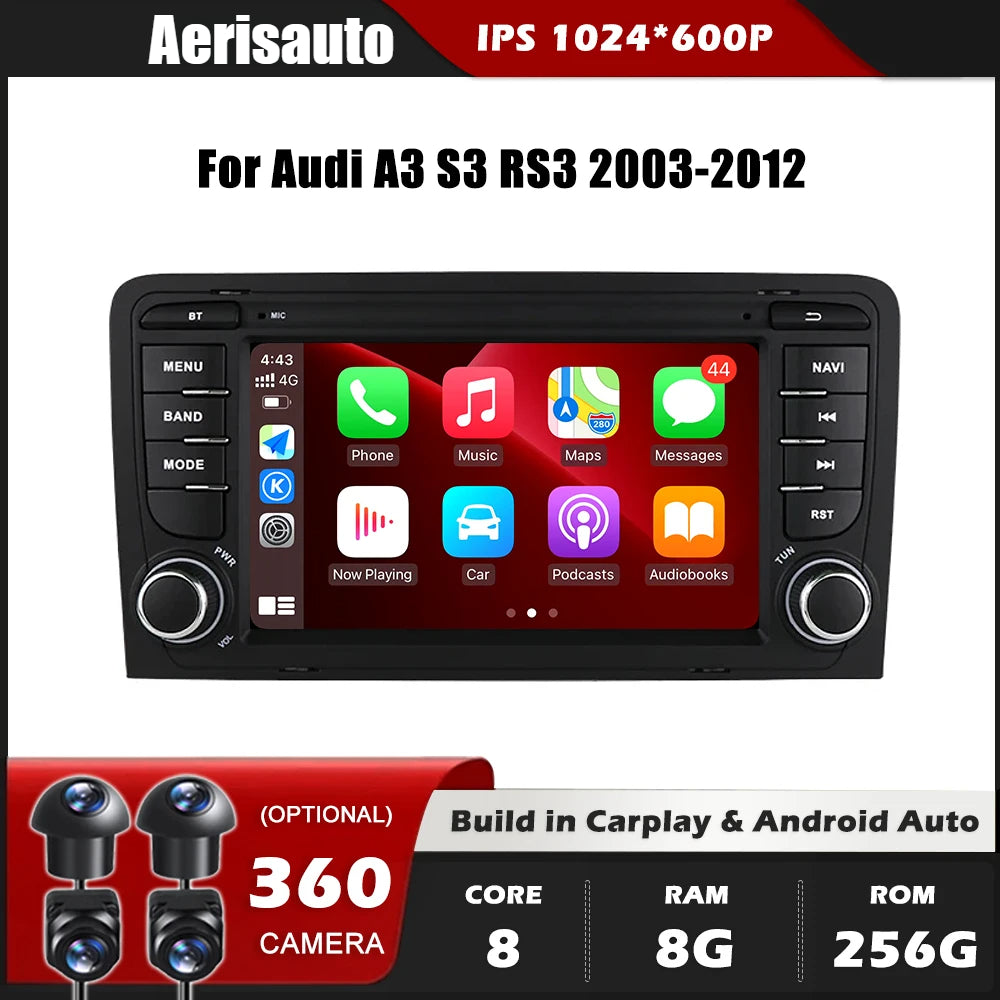 7''For Audi A3 S3 RS3 2003-2012 AERISAUTO for Apple Android screen and  Android Auto