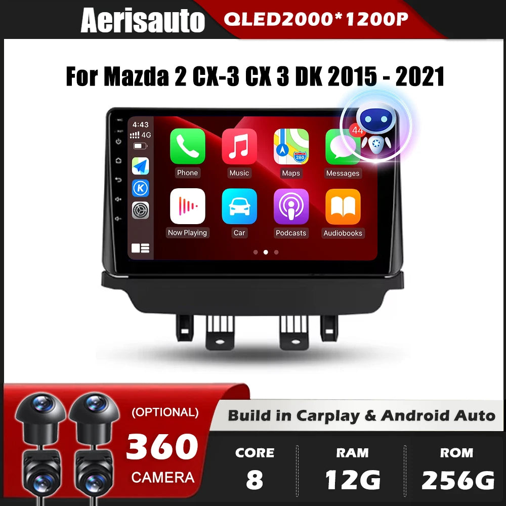 9''For Mazda 2 CX-3 CX 3 DK 2015-2021 AERISAUTO for Apple Android screen and  Android Auto