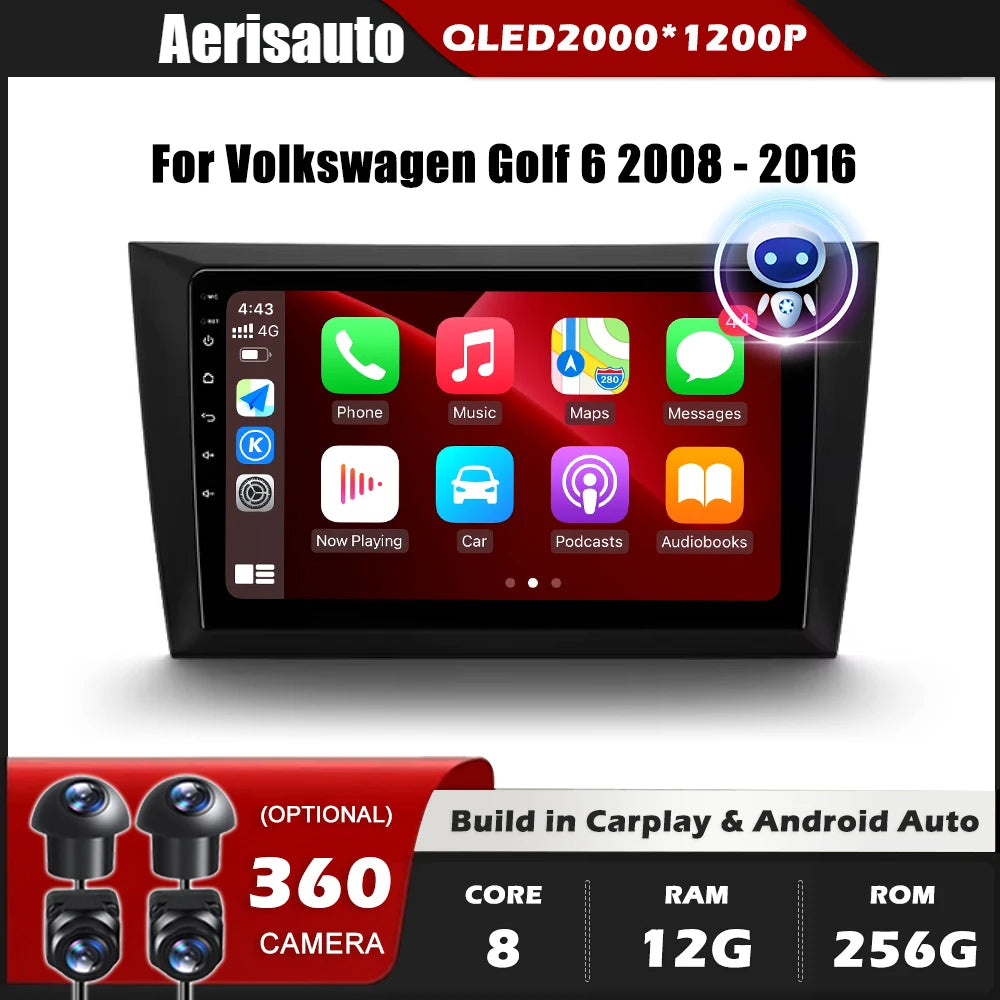 9''For Volkswagen Golf 6 2008-2016 AERISAUTO for Apple Android screen and  Android Auto