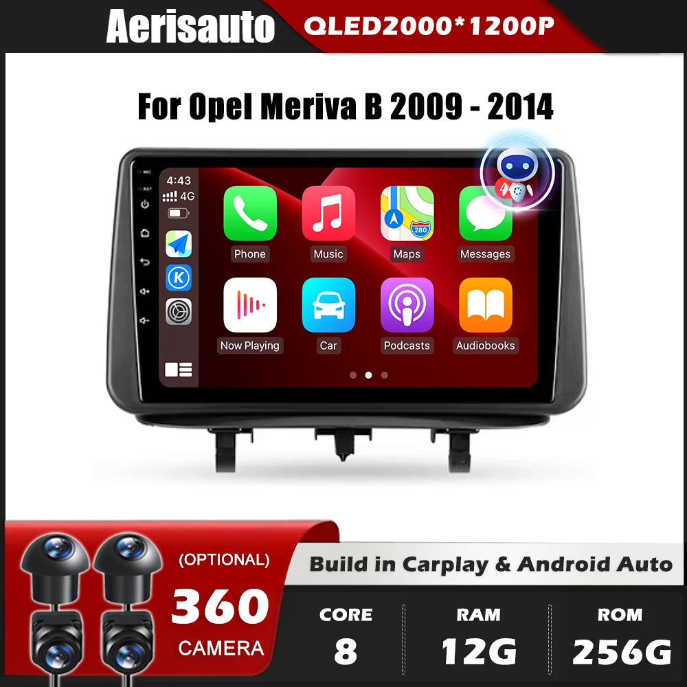 9''For Opel Meriva B 2009-2014 AERISAUTO for Apple Android screen and  Android Auto