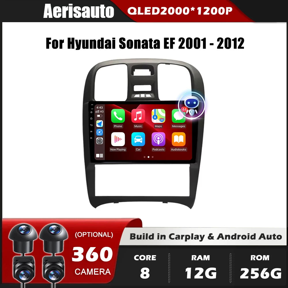 9''For Hyundai Sonata EF 2001-2012 AERISAUTO for Apple Android screen and  Android Auto