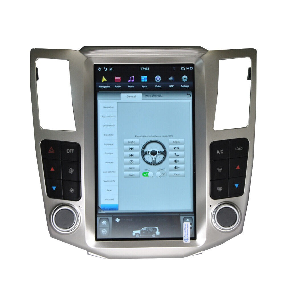 Autoradio Android Tesla vertical 11,8 pouces pour Lexus RX300, RX330, RX400h (2004-2008)
