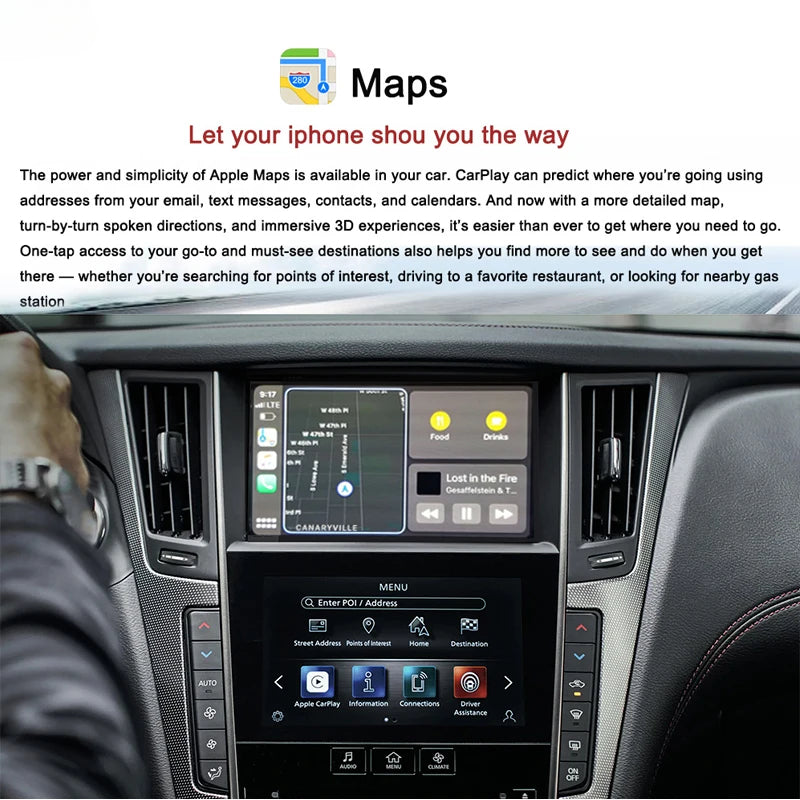 CarPlay Retrofit iOS15 AirPlay pour Infiniti Q50 Q60 Q70 QX50 Q50L Android Auto Apple Car Play Mirroring Système de navigation 
