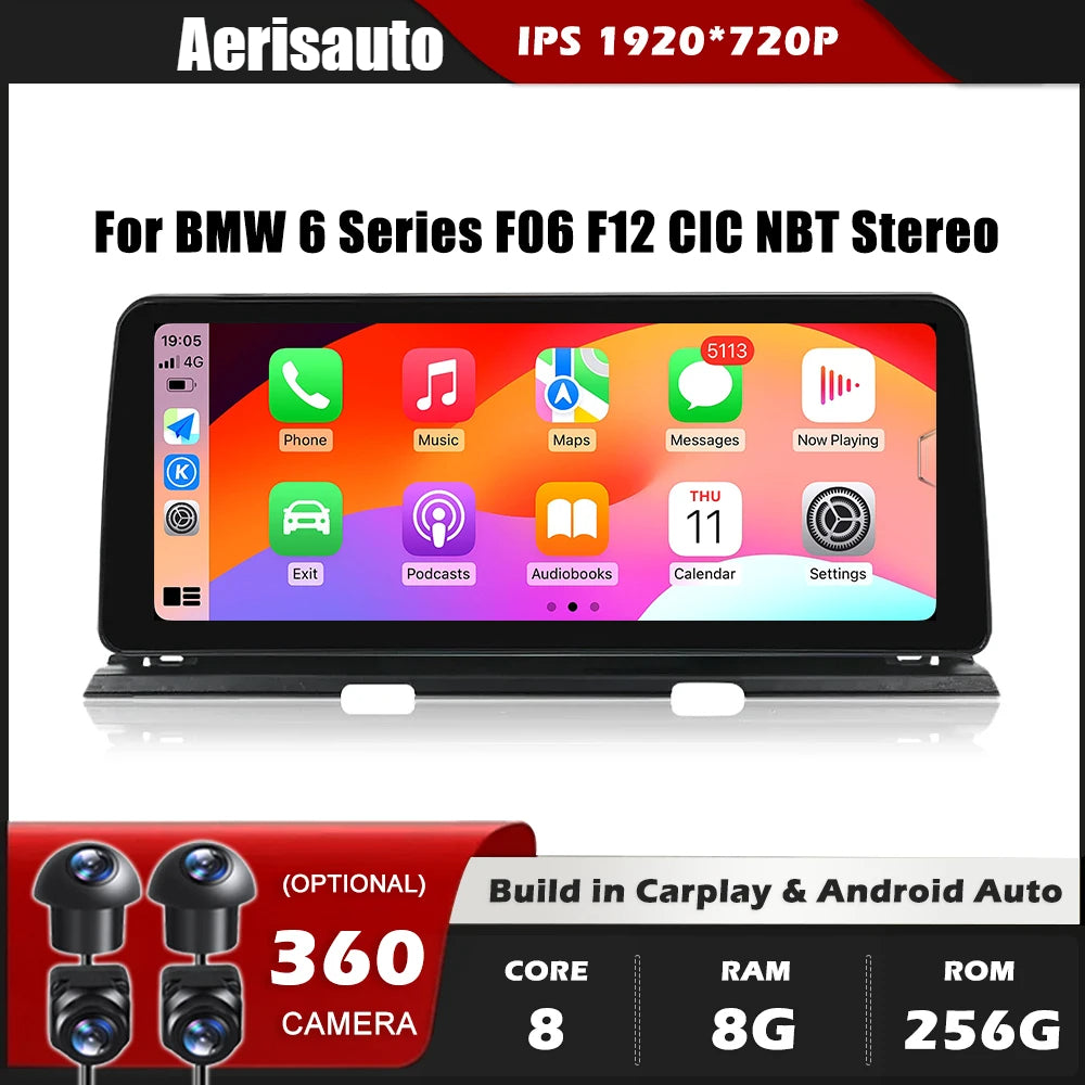 Android 14 12.3''For BMW 6 Series F06 F12 CIC NBT AERISAUTO for Apple Android screen and  Android Auto