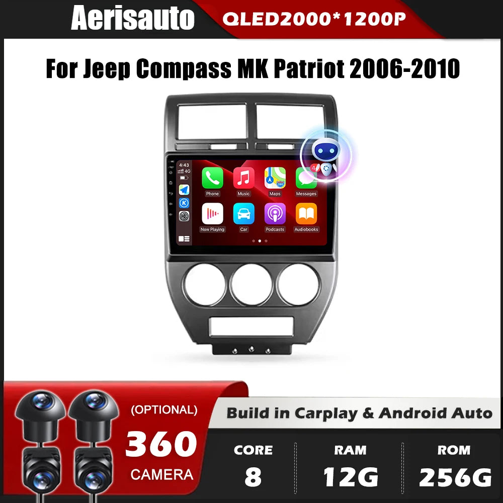 9''For Jeep Compass MK Patriot 2006-2010 AAERISAUTO for Apple Android screen and  Android Auto