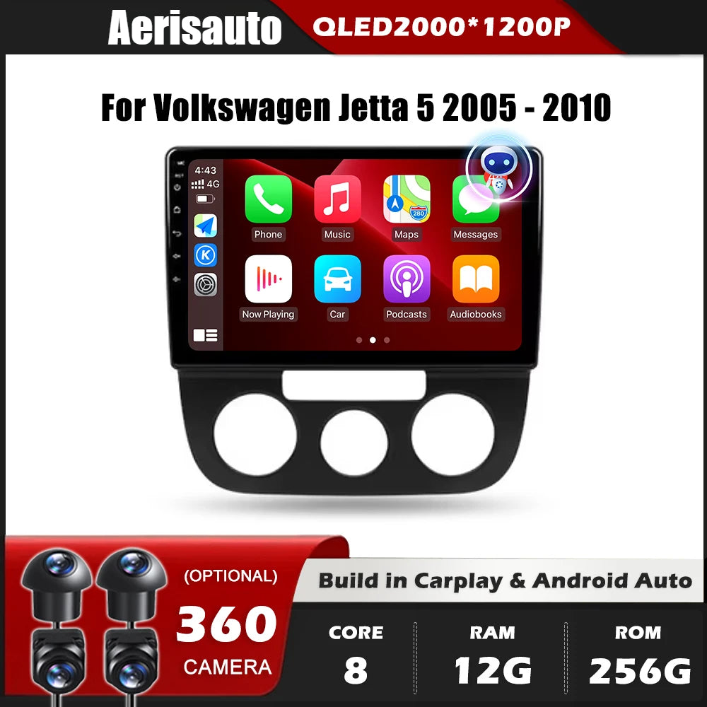 9''For Volkswagen Jetta 5 2005-2010 AERISAUTO for Apple Android screen and  Android Auto