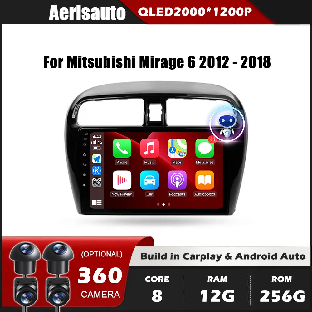9''For Mitsubishi Mirage 6 2012-2018 AERISAUTO for Apple Android screen and  Android Auto