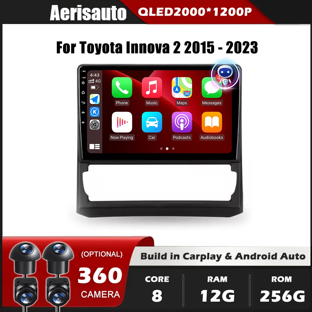9''For Toyota Innova 2 2015 - 2023 AERISAUTO for Apple Android screen and  Android Auto