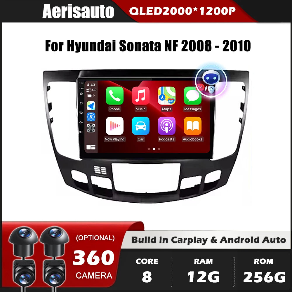 9''For Hyundai Sonata NF 2008-2010 AERISAUTO for Apple Android screen and  Android Auto