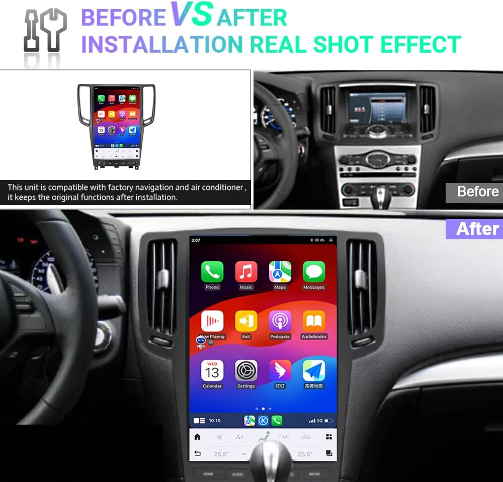 13.6"For Infiniti G35 2007-2013 Tesla Style Car Radio AERISAUTO for Apple Android screen and Android Auto