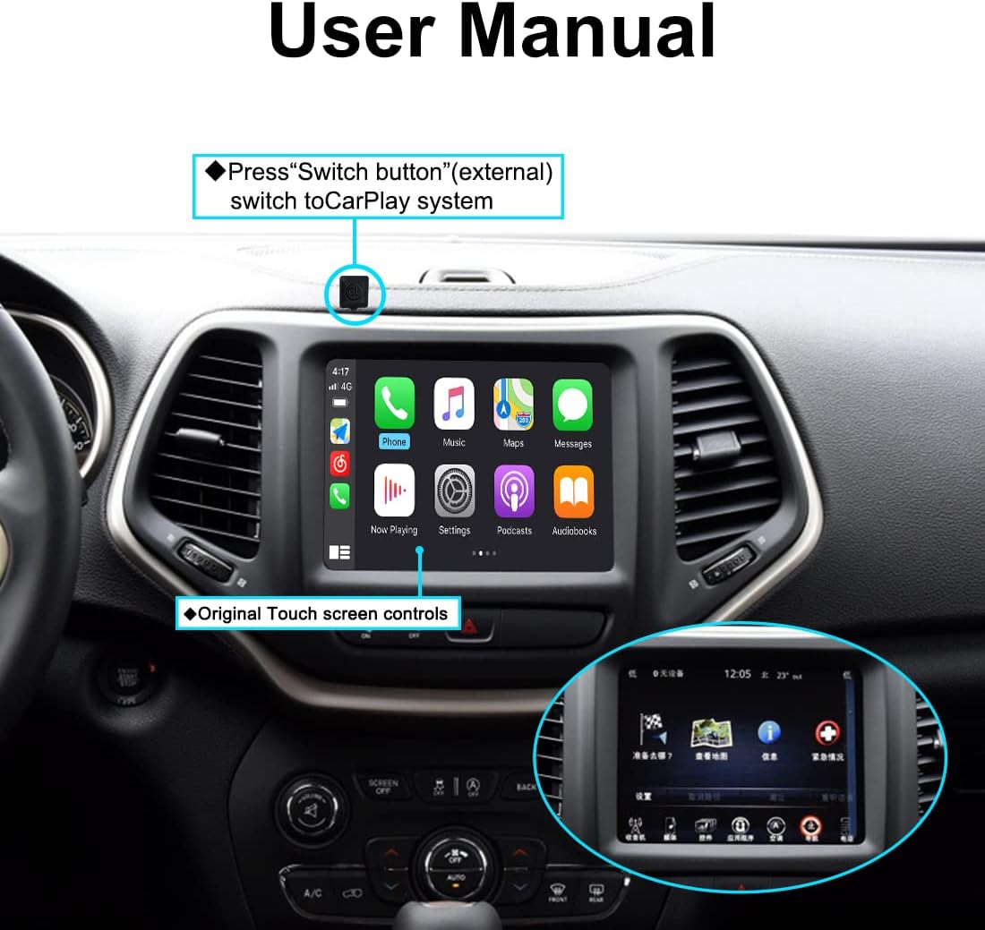 For Jeep Grand Cherokee XJ KL Wrangler 2014-2020 AERISAUTO for Apple CarPlay Module and  Android Auto
