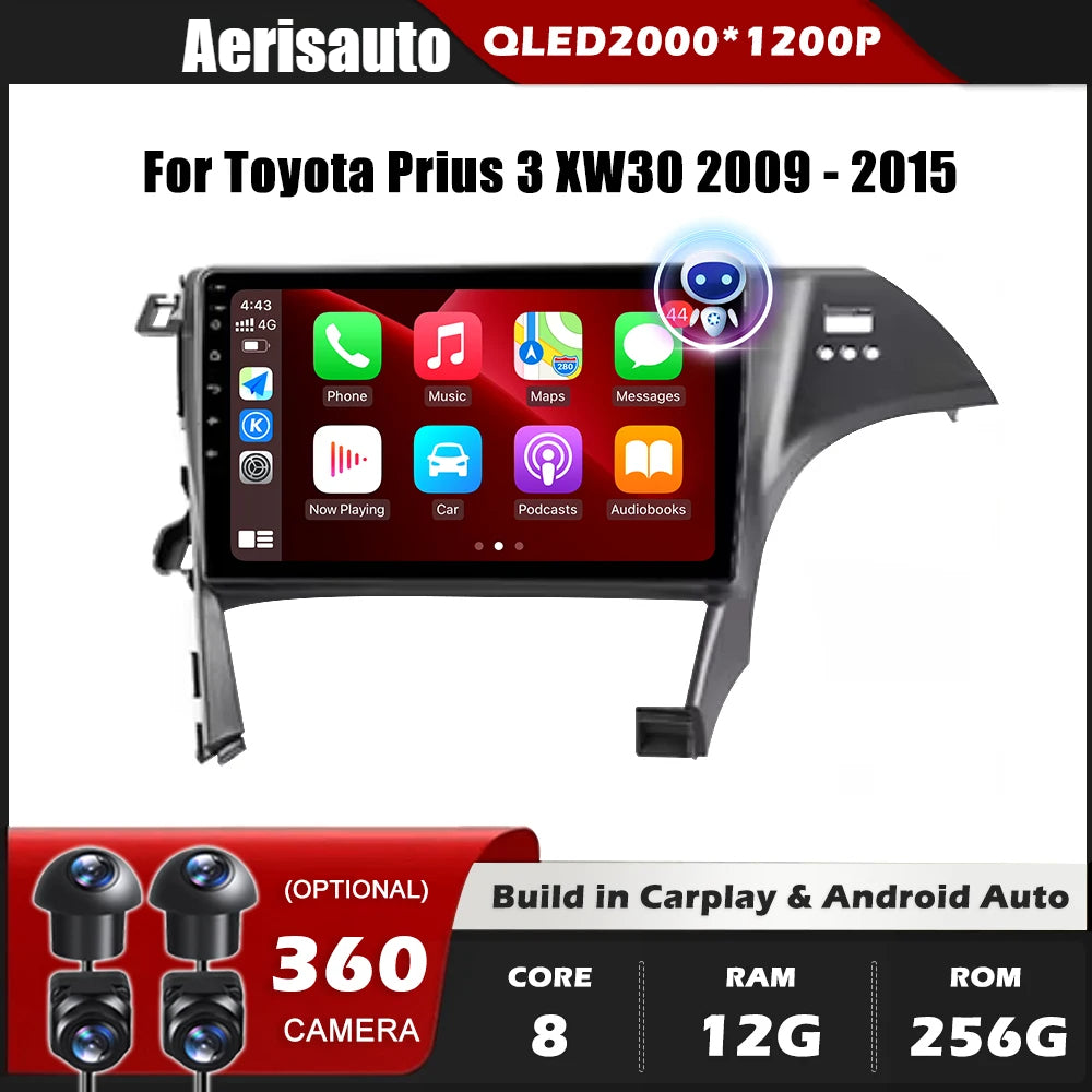 9''For Toyota Prius 3 XW30 2009-2015 AERISAUTO for Apple Android screen and  Android Auto